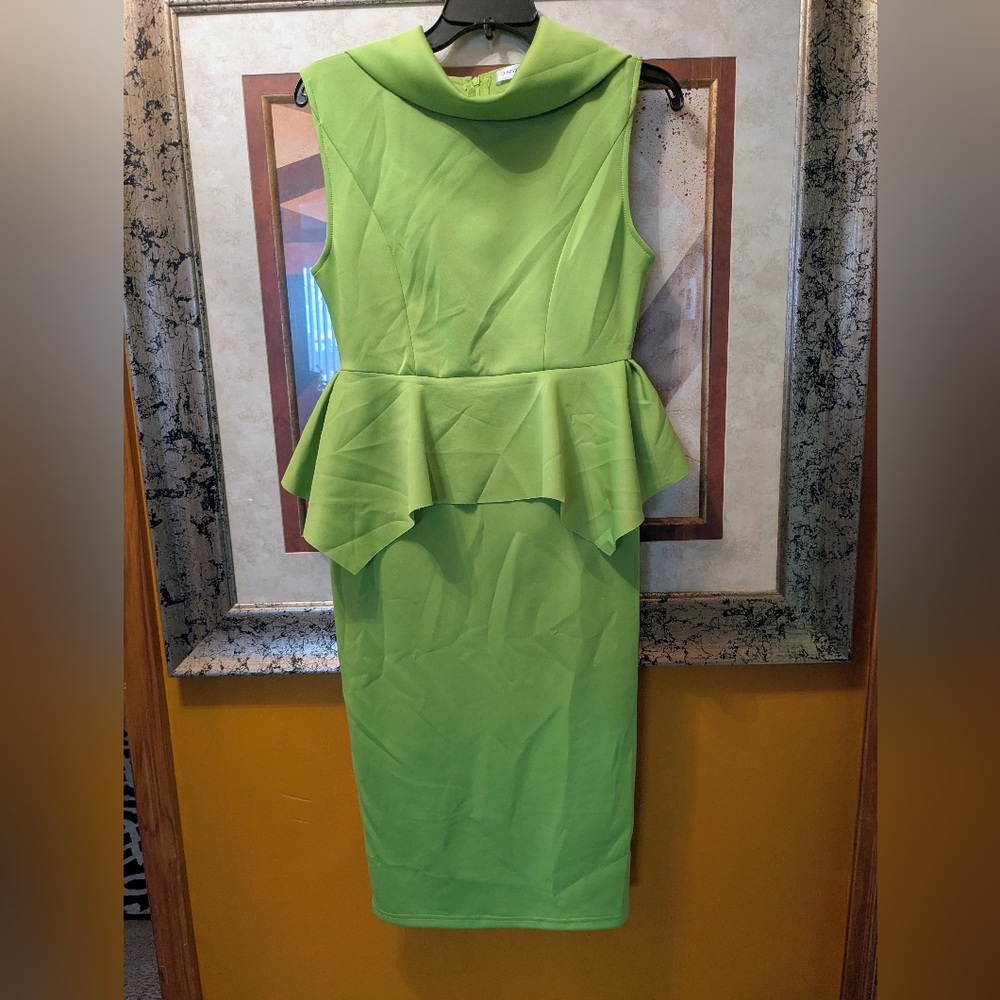 QIANZHI Lime Green Structured Peplum Midi Dress**"BRAND NEW*""